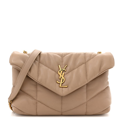 Saint Laurent Lambskin Quilted Toy Loulou Puffer Monogram Chain Satchel Dark Beige 1 of 10