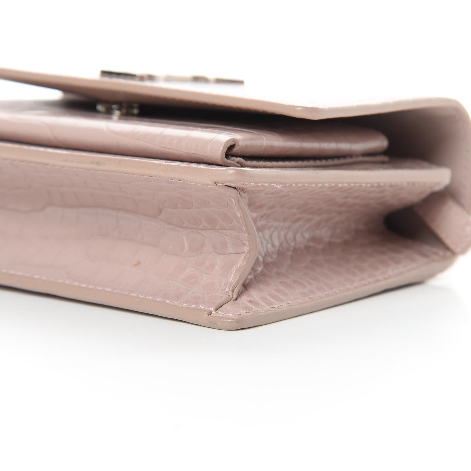 Saint Laurent Calfskin Crocodile Embossed Monogram Sunset Chain Wallet Marble Pink 10 of 12