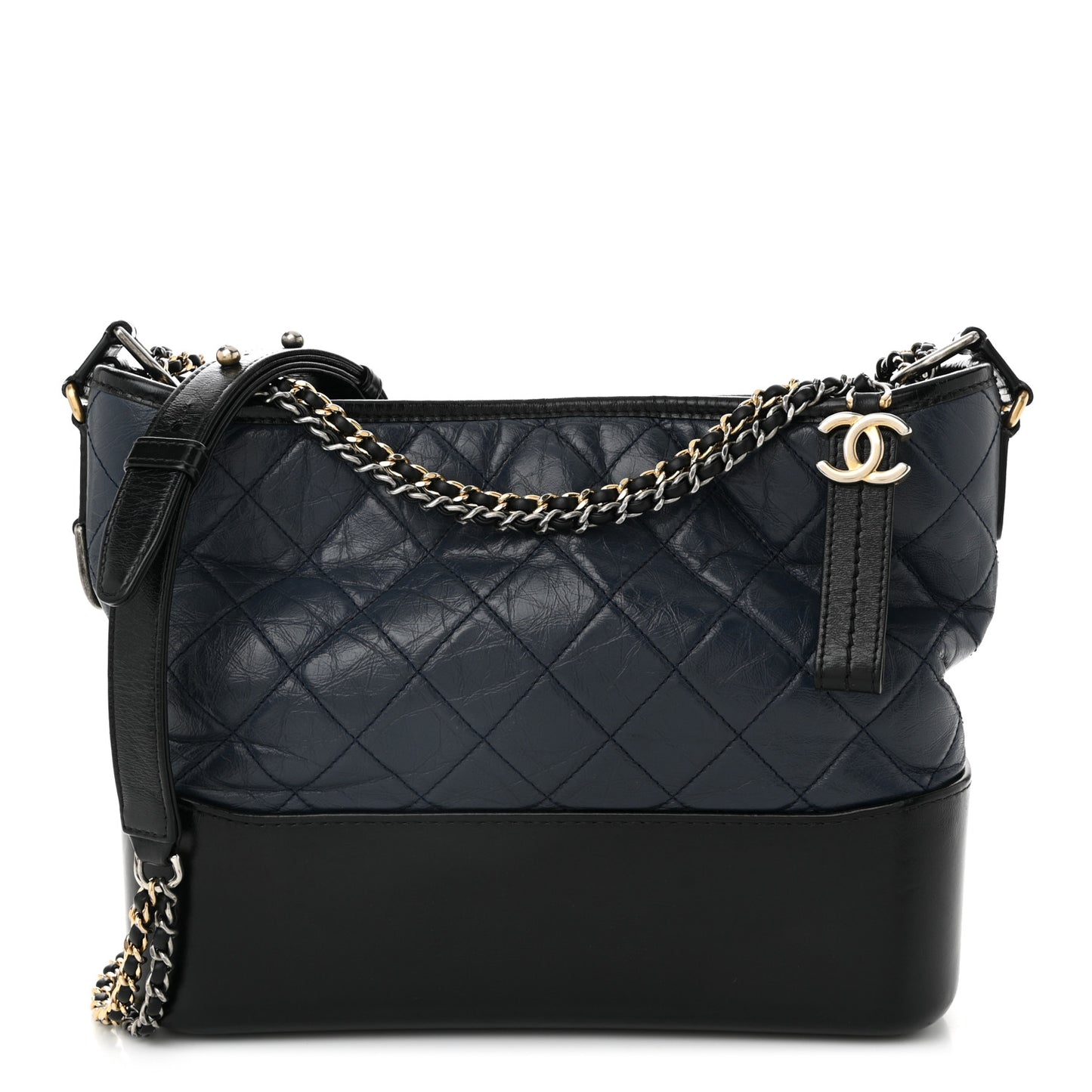 Aged Calfskin Quilted Medium Gabrielle Hobo Navy Black