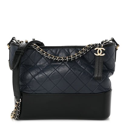Chanel Aged Calfskin Quilted Medium Gabrielle Hobo Navy Black 1 of 10