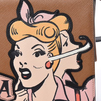 Prada Saffiano Patch Comics Light Frame Bag Caramel 7 of 10