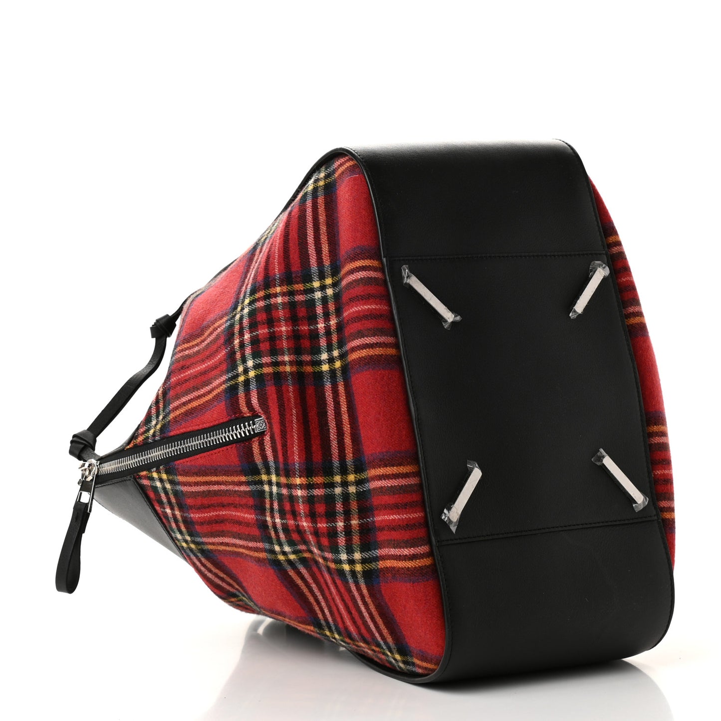 Wool Calfskin Medium Hammock Shoulder Bag Black Red Tartan