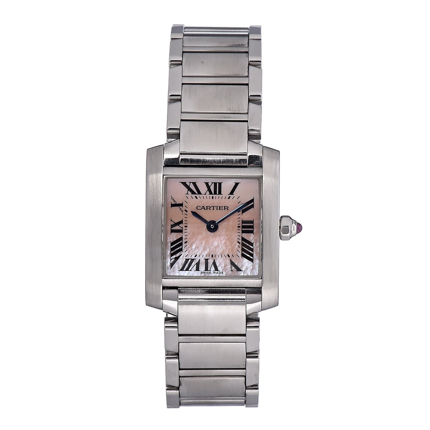 Stainless Steel Pink Mother of Pearl 20mm Tank Francaise Quartz Watch