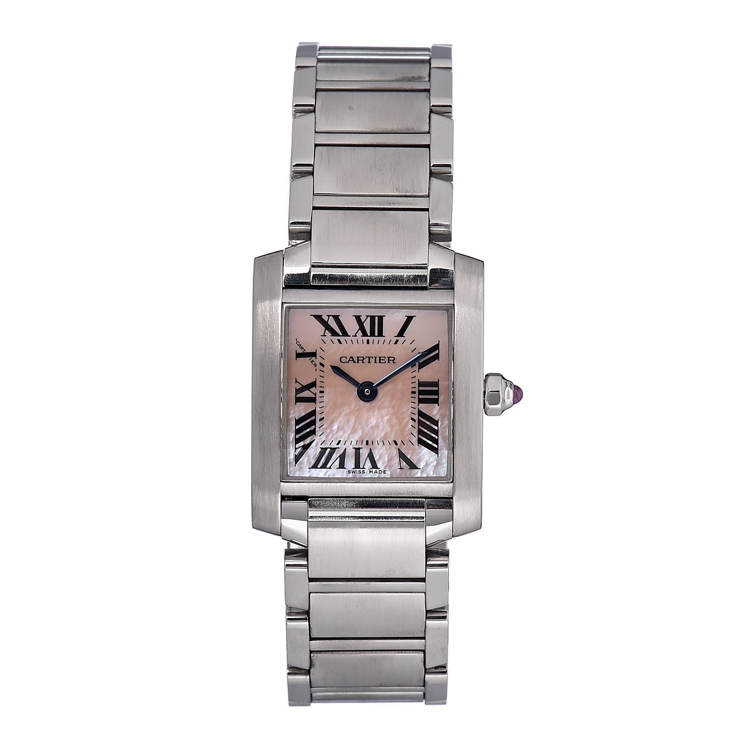 Cartier Stainless Steel Pink Mother of Pearl 20mm Tank Francaise Quartz Watch 1 of 10