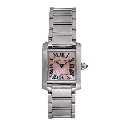 Cartier Stainless Steel Pink Mother of Pearl 20mm Tank Francaise Quartz Watch 1 of 10