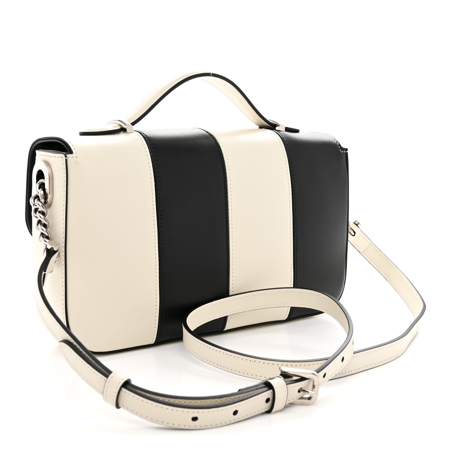 Senna Calfskin Lines Petite GG Top Handle Shoulder Bag Black Mystic White