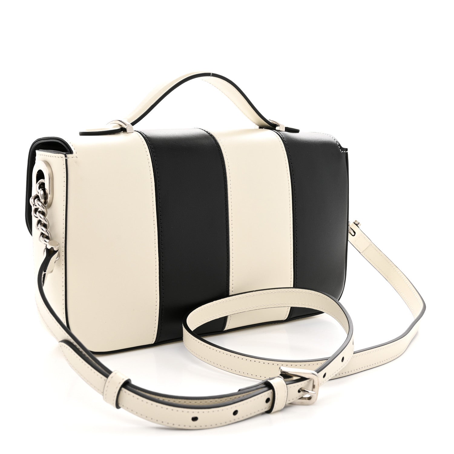 Gucci Senna Calfskin Lines Petite GG Top Handle Shoulder Bag Black Mystic White 3 of 11