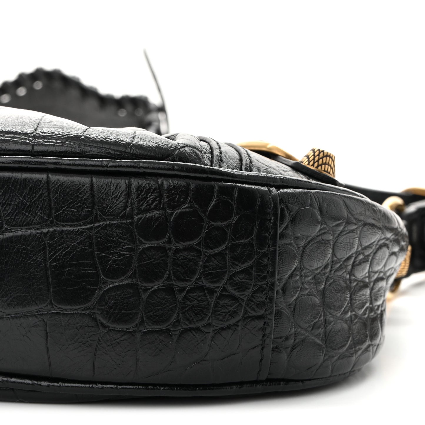 Extra Supple Calfskin Crocodile Embossed Le Cagole Shoulder Bag XS Black