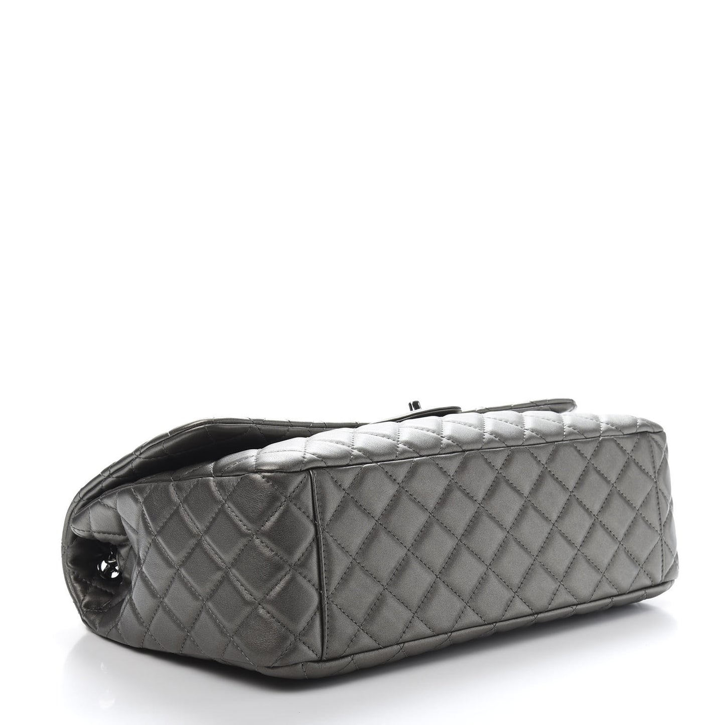 Metallic Calfskin Quilted Small XXL Travel Flap Bag Dark Silver