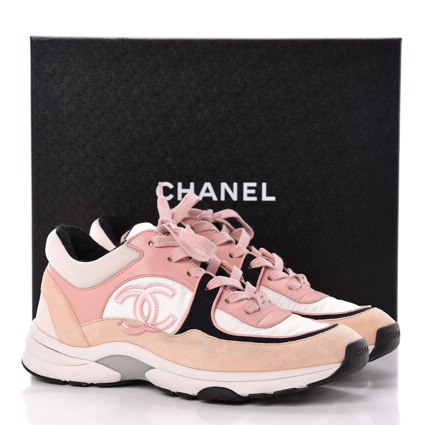 Nylon Lambskin Suede Calfskin CC Sneakers 38.5 Pink
