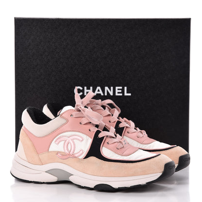 Chanel Nylon Lambskin Suede Calfskin CC Sneakers 38.5 Pink 12 of 12
