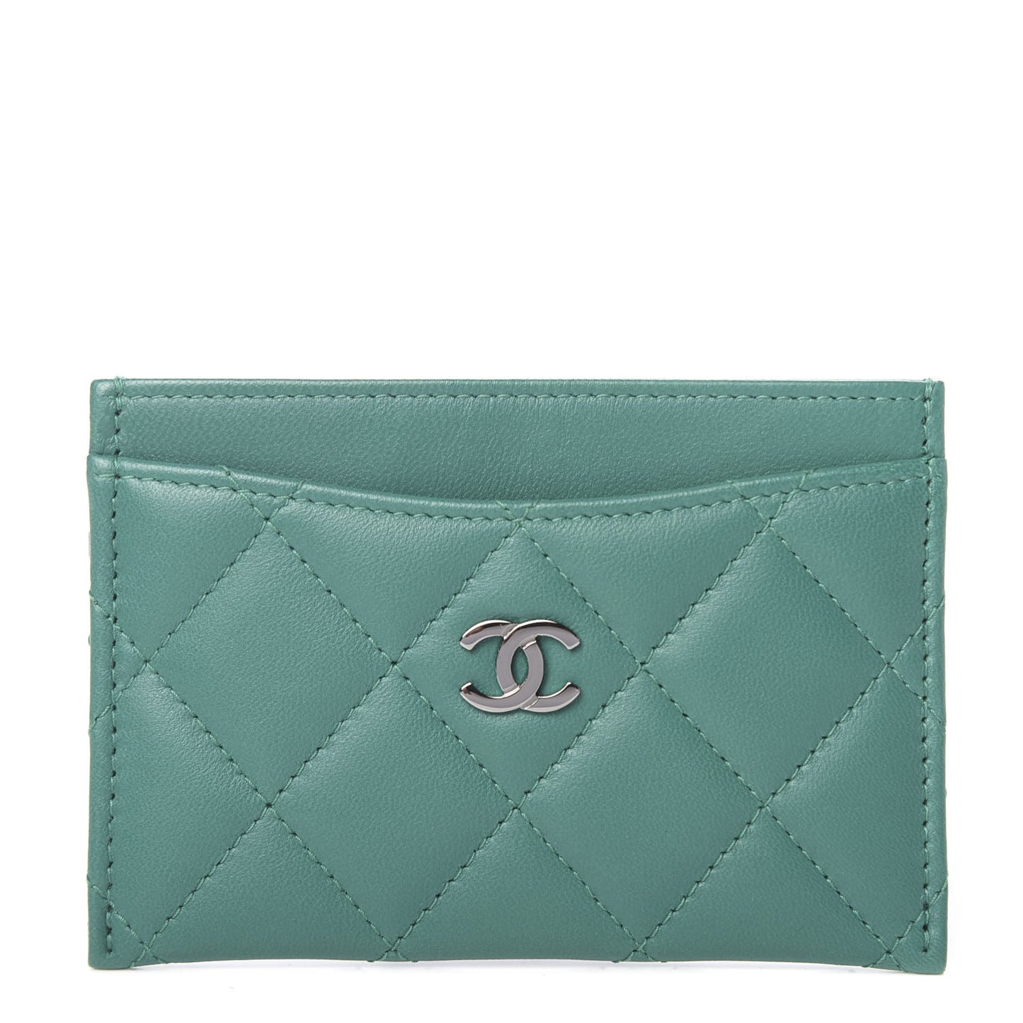 Lambskin Quilted Card Holder Green