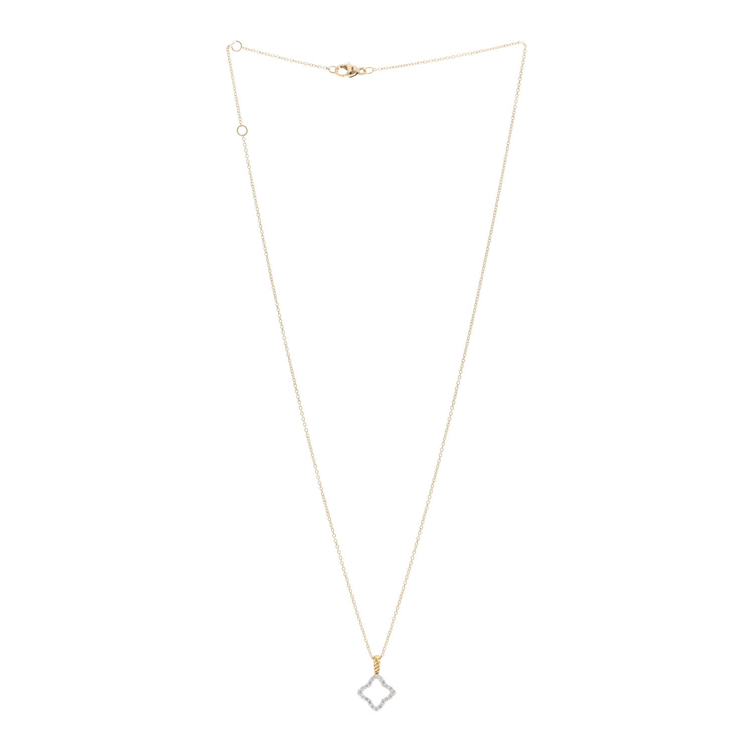 David Yurman 18K Yellow Gold Diamond Cable Collectibles Quatrefoil Pendant Necklace 3 of 5