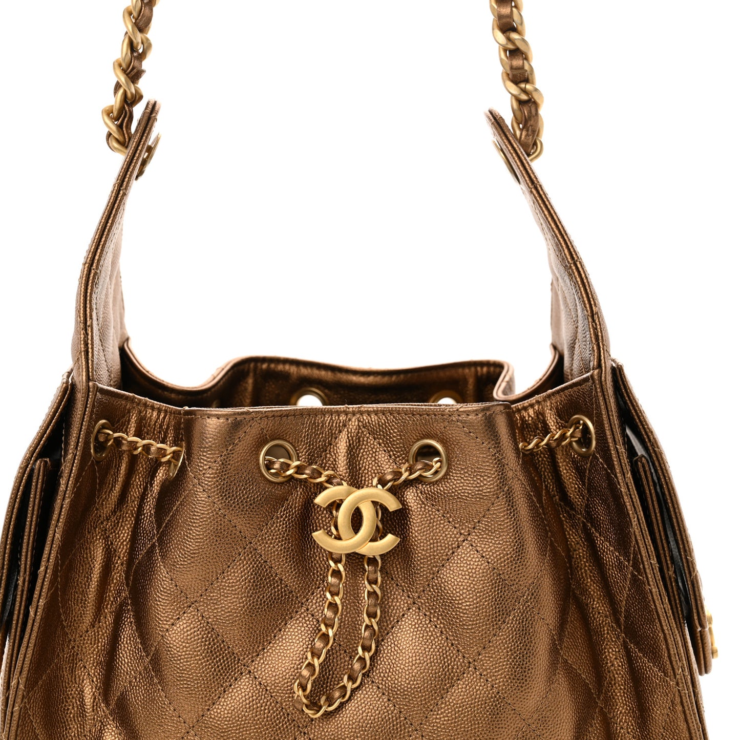 Metallic Caviar Quilted Small Chanel 25 Handbag Bronze