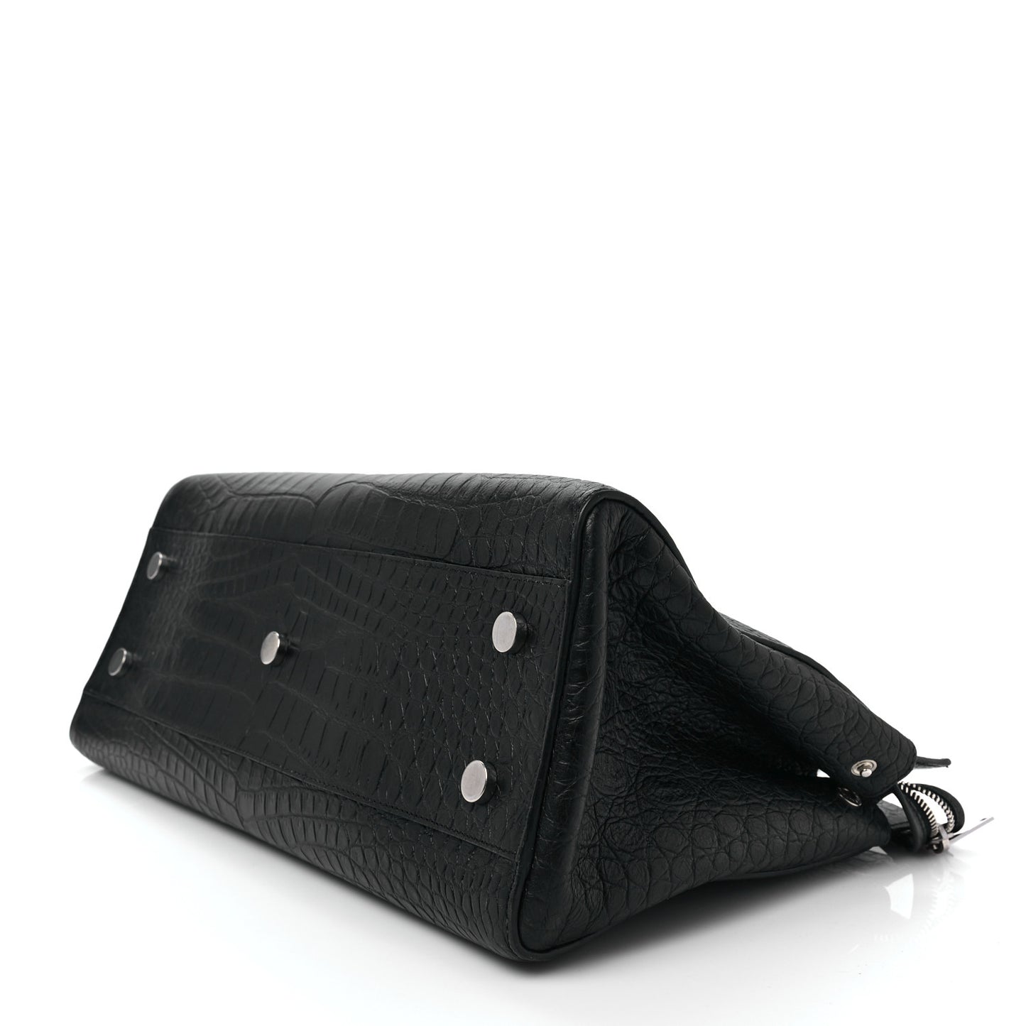 Calfskin Crocodile Embossed Medium Cabas Rive Gauche Black