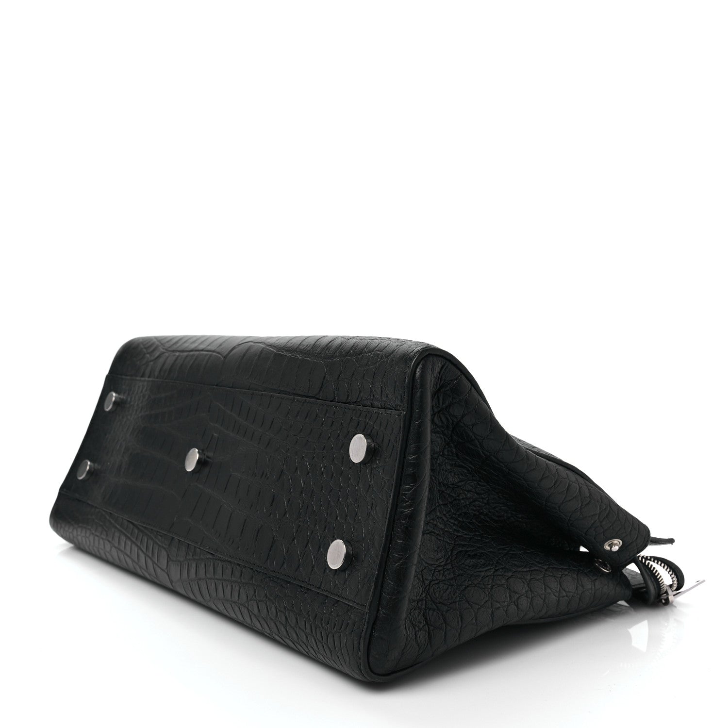 Saint Laurent Calfskin Crocodile Embossed Medium Cabas Rive Gauche Black 8 of 9