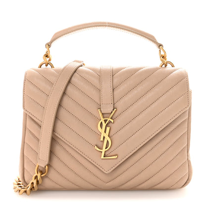 Saint Laurent Sheepskin Matelasse Chevron Monogram Medium College Bag Dark Beige 1 of 8