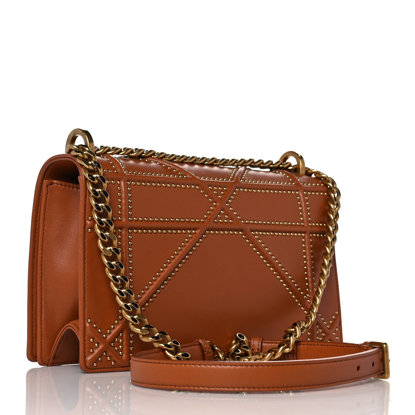 Lambskin Studded Medium Diorama Flap Bag Brown