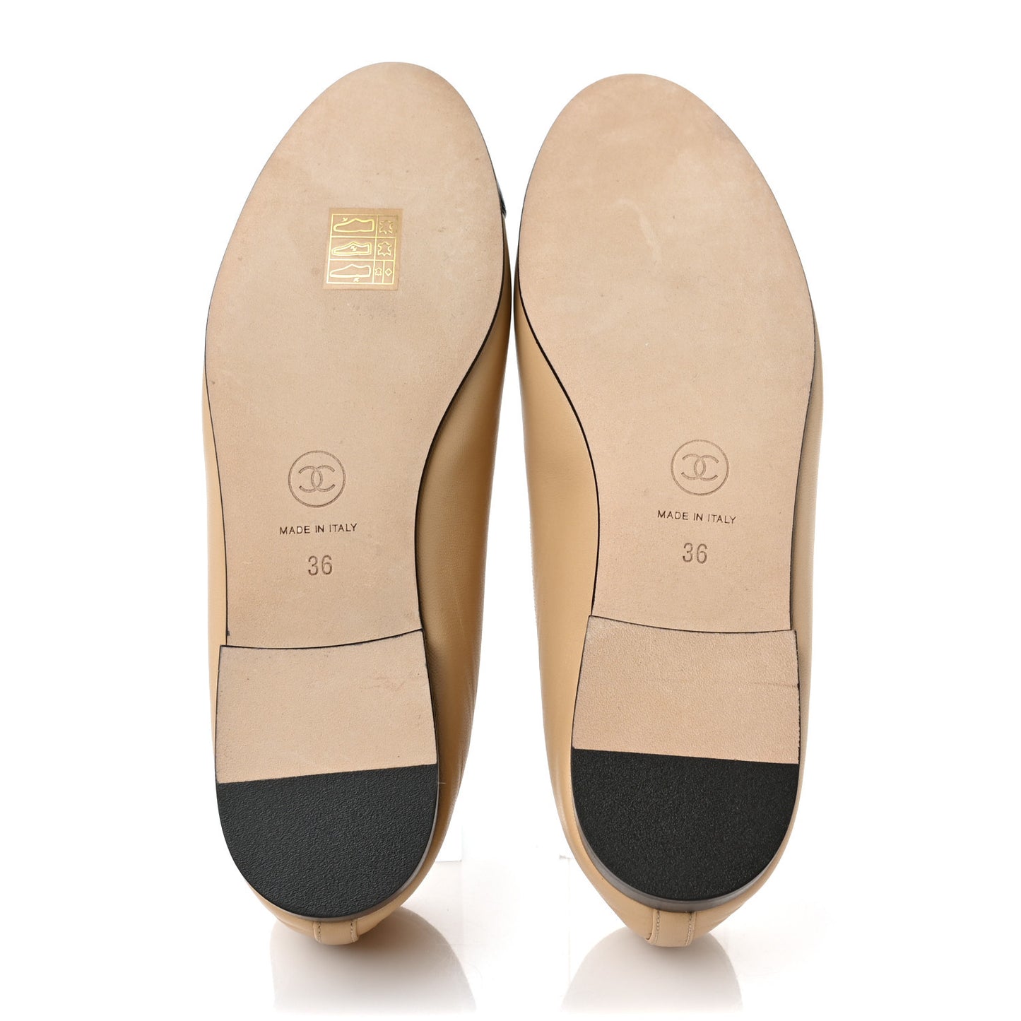 Lambskin Cap Toe Ballerina Flats 36 Beige Black