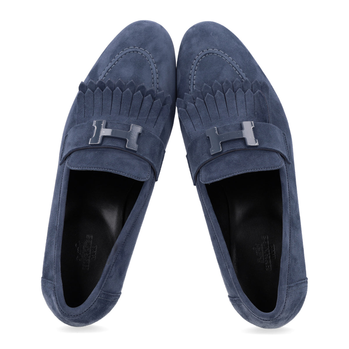 Hermes Suede Goatskin Womens Royal Loafers 39 Bleu Celeste 2 of 11