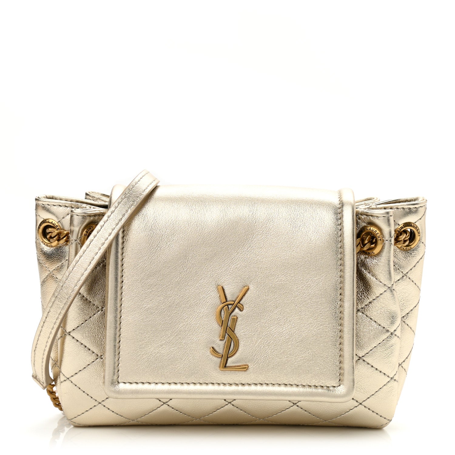 Saint Laurent Metallic Lambskin Quilted Monogram Mini Nolita Platino 1 of 9