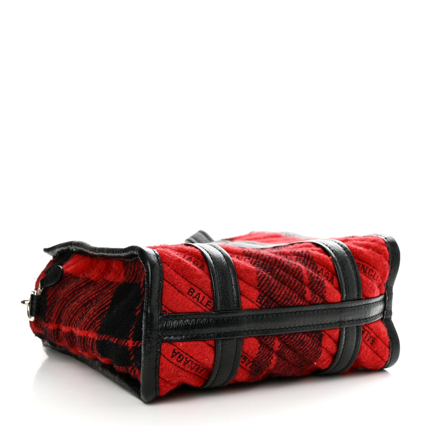 Wool Cuir Arena Plaid Diagonal Allover Logo Matelasse XS Bazar Shopper Tote Red Black