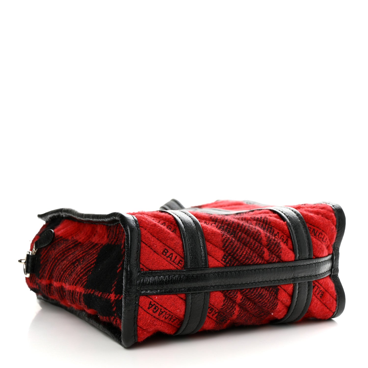 Balenciaga Wool Cuir Arena Plaid Diagonal Allover Logo Matelasse XS Bazar Shopper Tote Red Black 4 of 9