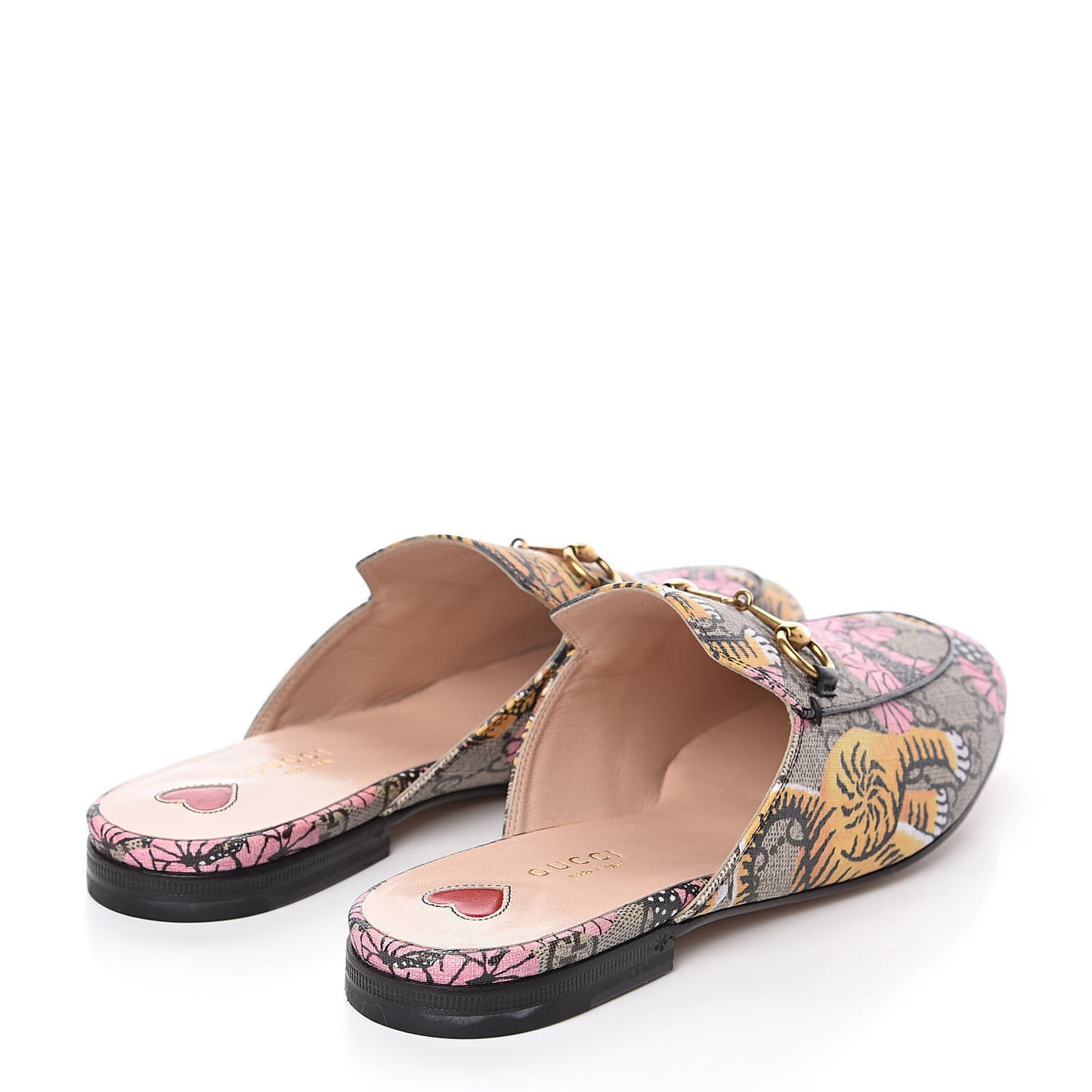 GG Supreme Monogram Bengal Womens Princetown Slippers 38 Beige Crop Pink