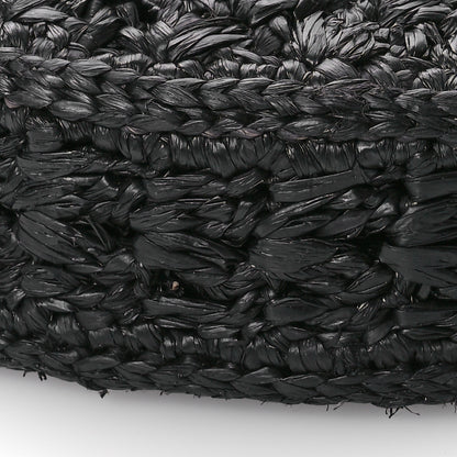 Celine Raffia Calfskin Triomphe Panier Hobo Bag Black 9 of 10