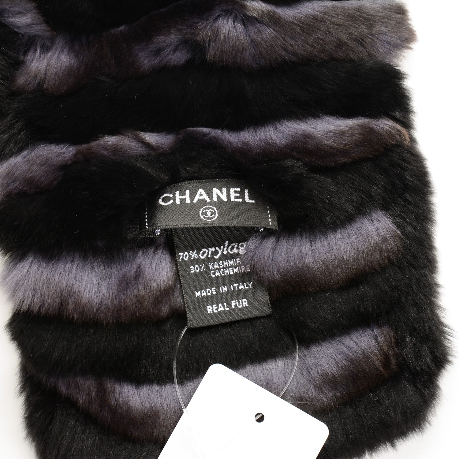 Chanel Orylag Rabbit Fur CC Scarf Black Grey 4 of 4