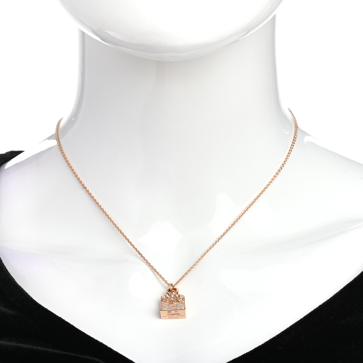 Hermes 18K Rose Gold Diamond Birkin Amulette Pendant Necklace 2 of 6