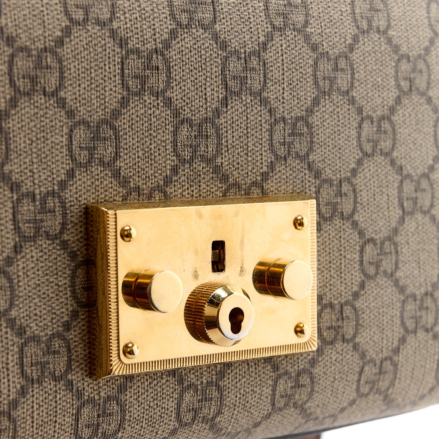 Gucci GG Supreme Monogram Calfskin Small Padlock Shoulder Bag Beige Black Cuir 15 of 16