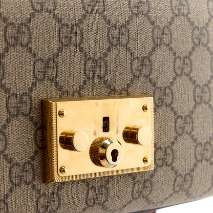 Gucci GG Supreme Monogram Calfskin Small Padlock Shoulder Bag Beige Black Cuir 15 of 16