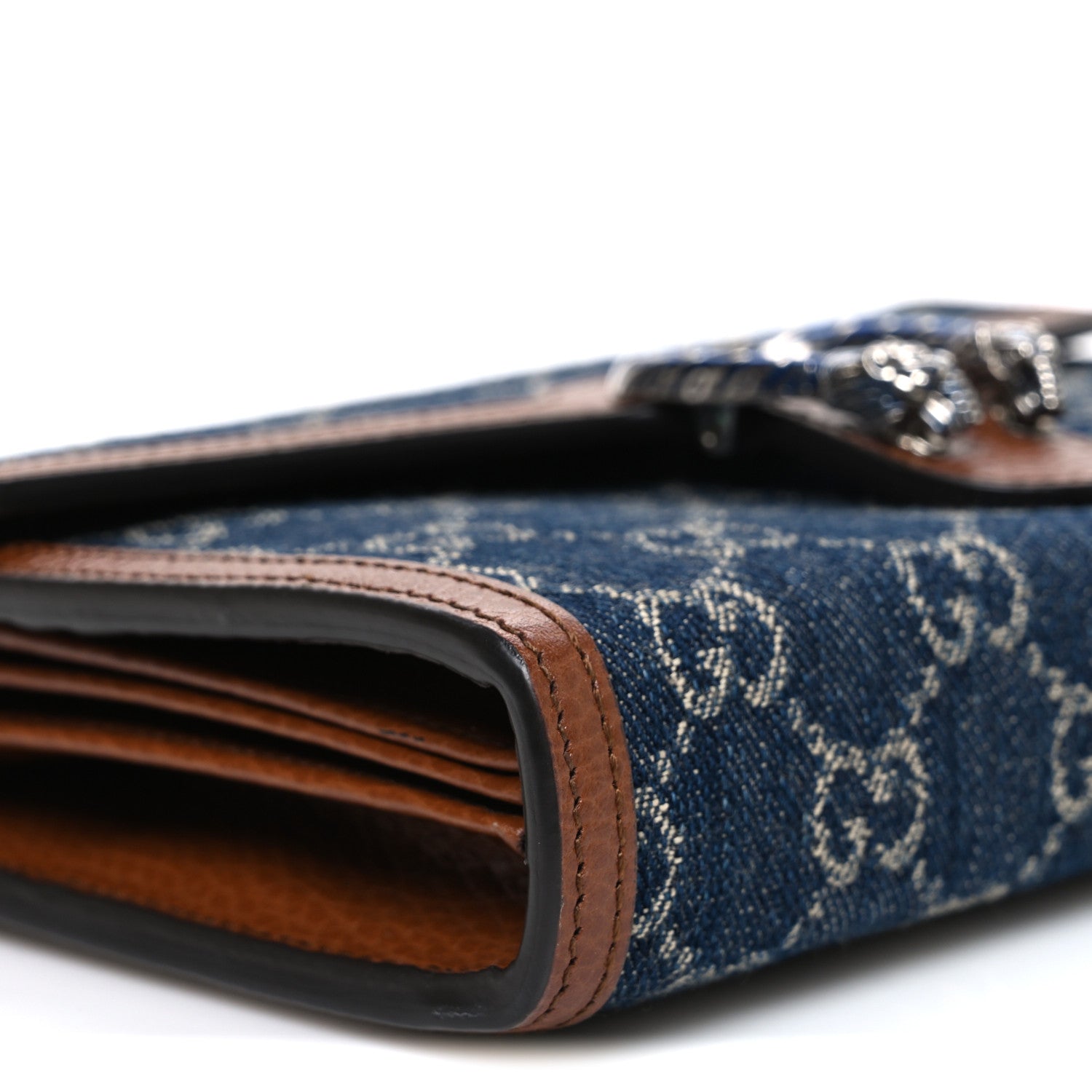 Gucci New Denim GG Monogram Dollar Calfskin Enamel Mini Dionysus Chain Wallet Blue Tea Cuir Epilog Electric Blue 9 of 10