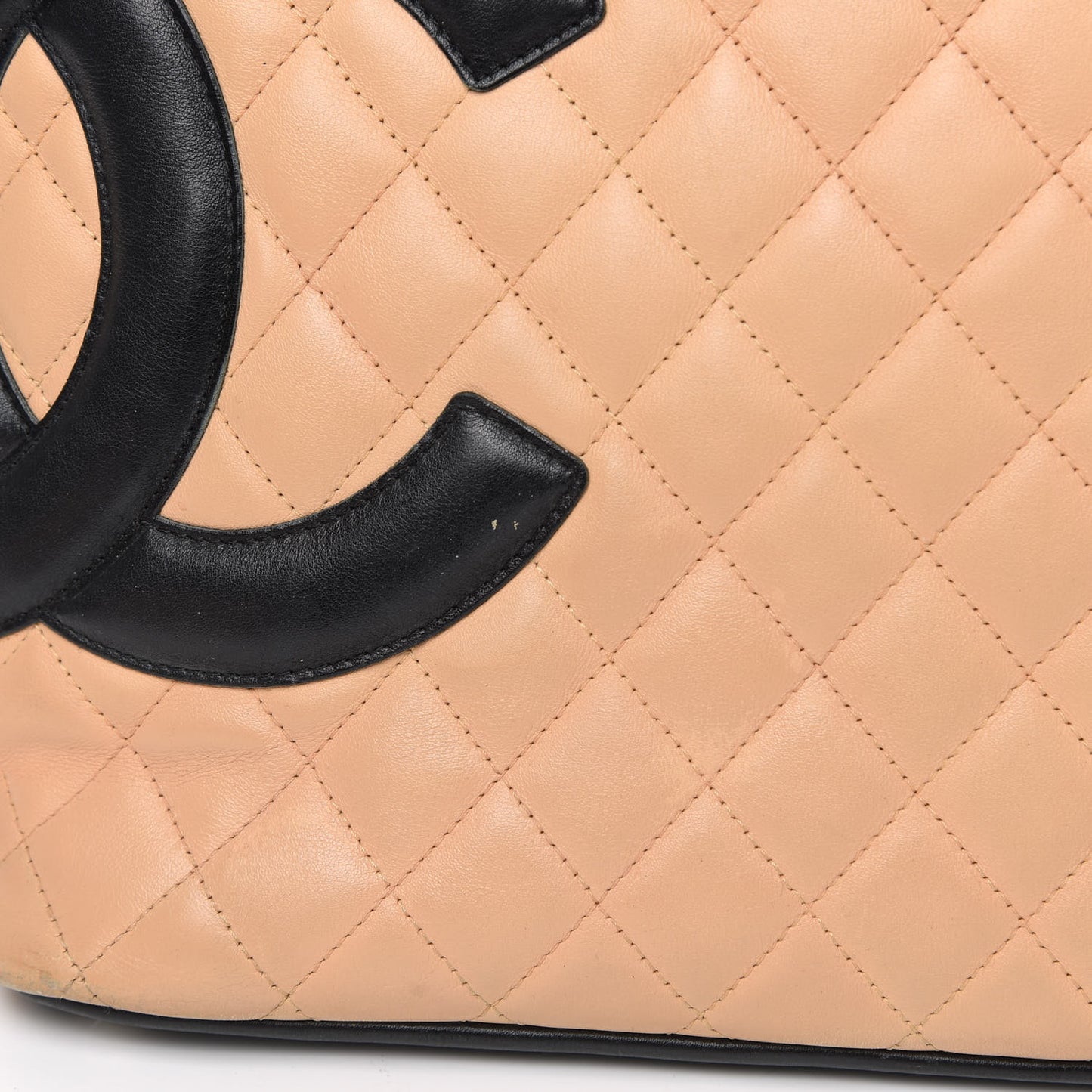 Calfskin Quilted Large Cambon Tote Beige Black