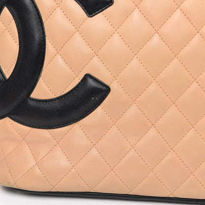Chanel Calfskin Quilted Large Cambon Tote Beige Black 14 of 15