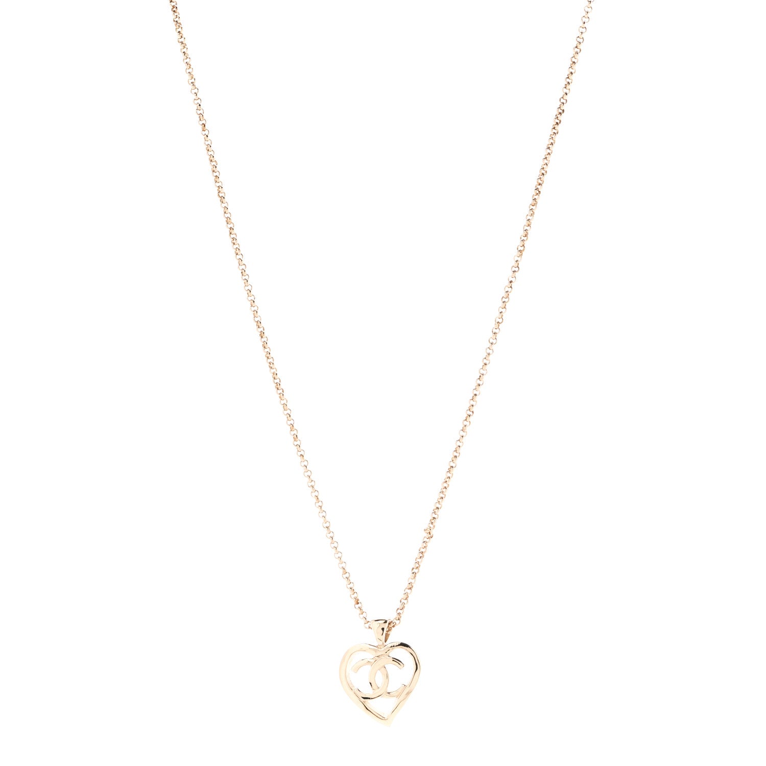 Chanel CC Heart Chain Pendant Necklace Gold 1 of 6