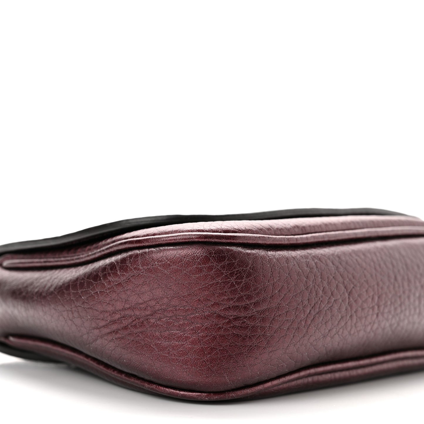Metallic Pebbled Calfskin Small Soho Flap Crossbody Burgundy