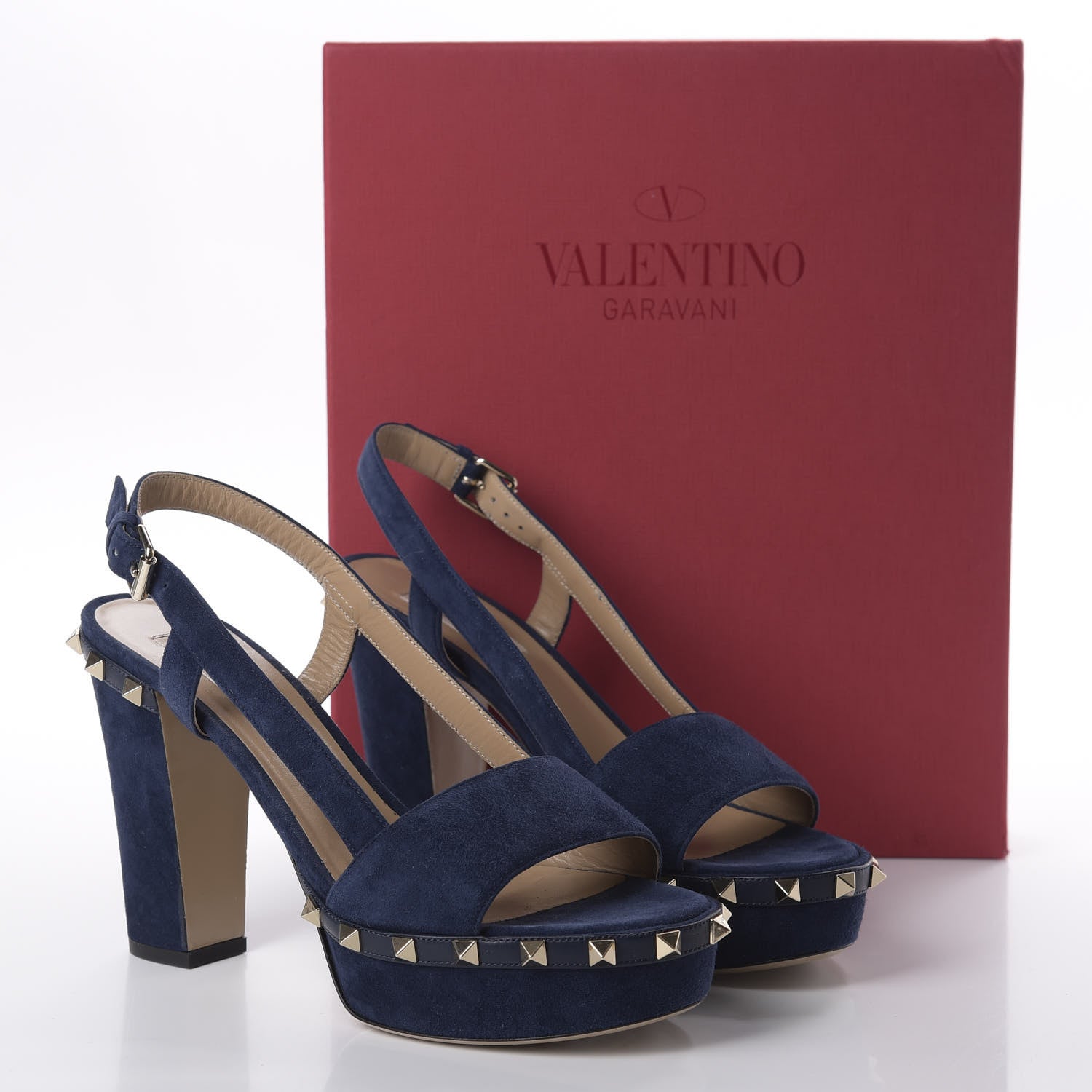 Valentino Garavani Suede Rockstud Slingback 75/105mm Platform Sandals 39 Marine 11 of 11