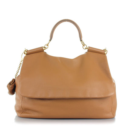 Dolce & Gabbana Grained Deerskin Large Miss Sicily Satchel Camel 1 of 11