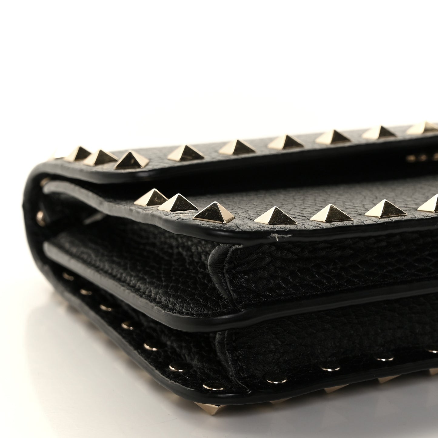 Pebbled Calfskin Rockstud Flap Wallet On Chain Black