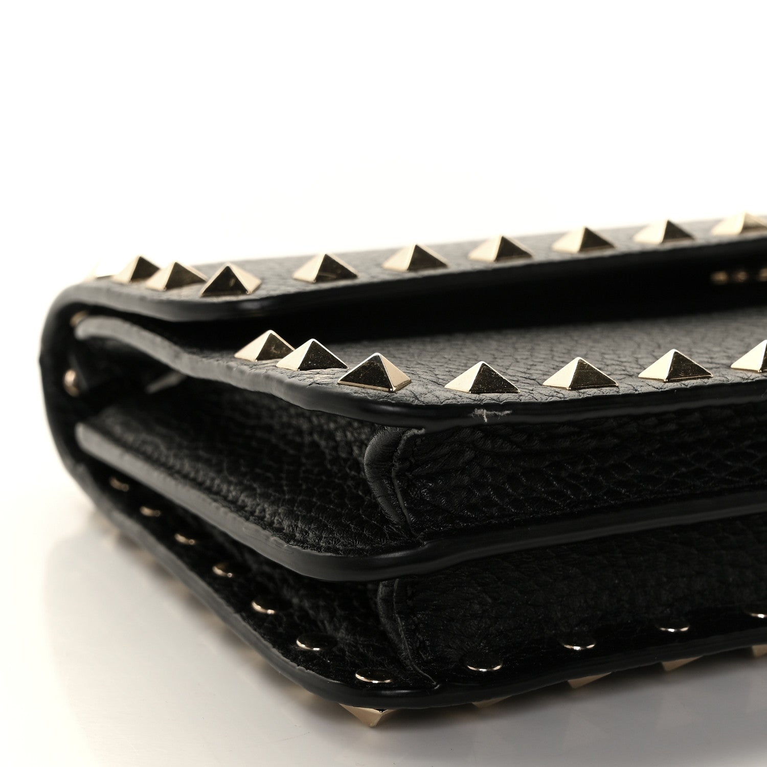 Valentino Garavani Pebbled Calfskin Rockstud Flap Wallet On Chain Black 6 of 8