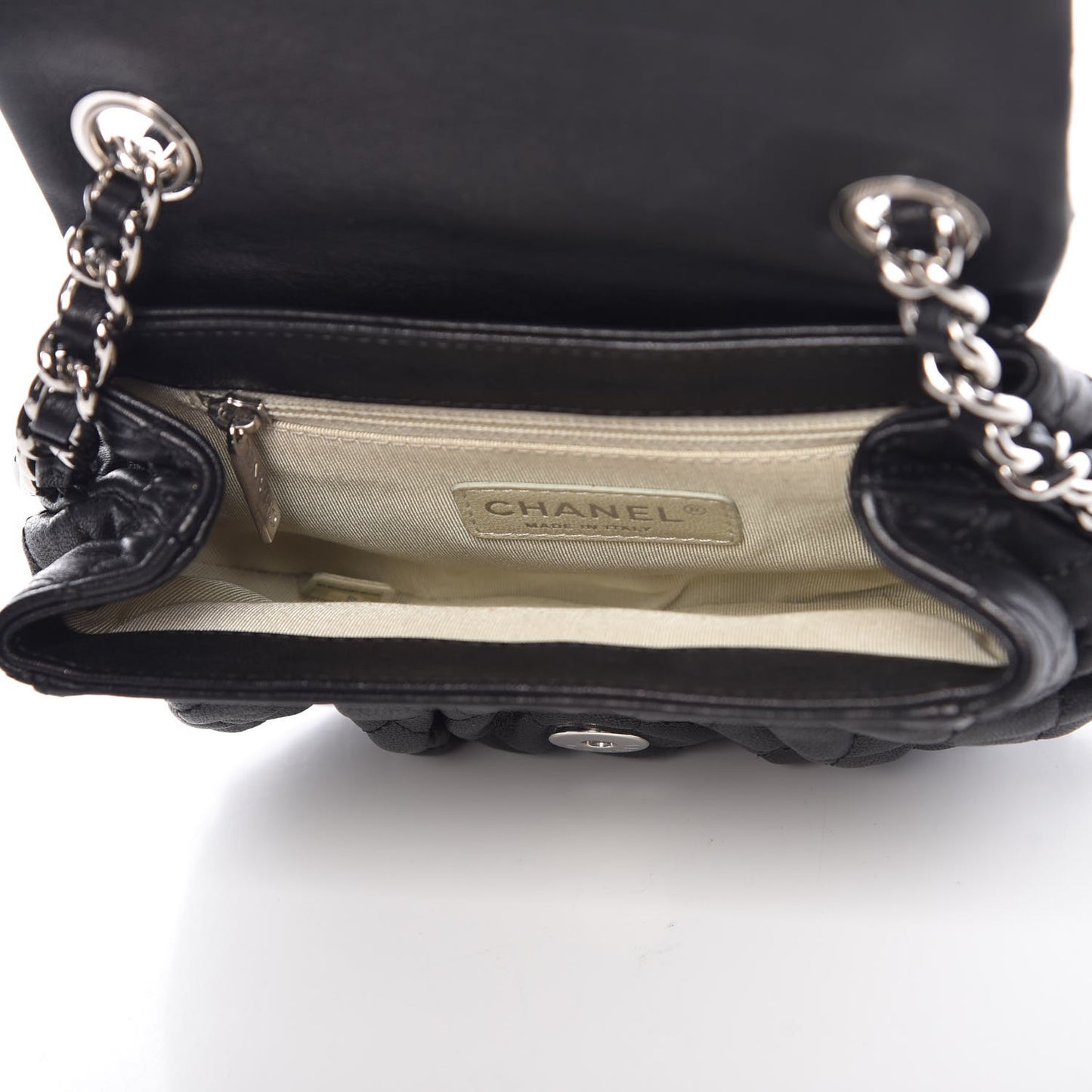 Washed Lambskin Quilted Mini Chain Around Flap Black
