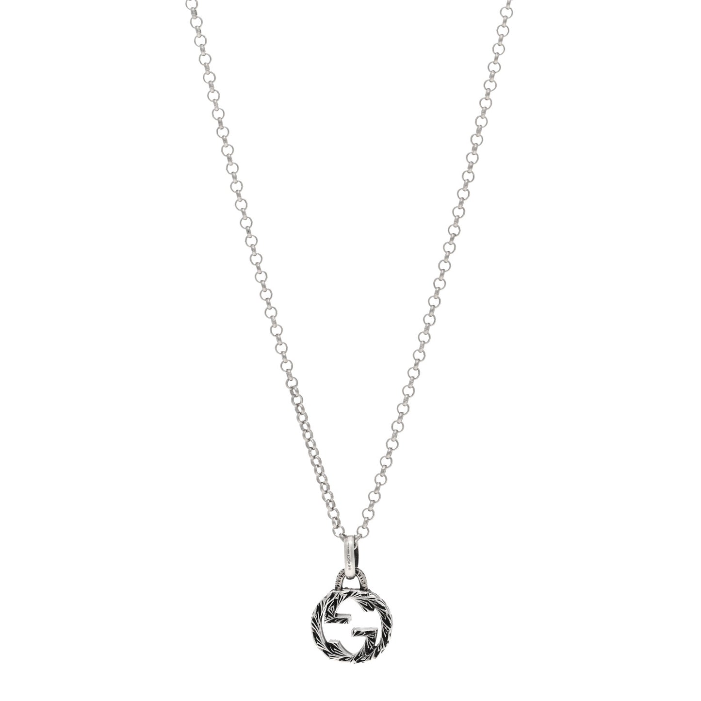 Sterling Silver Small Textured Interlocking G Pendant Necklace