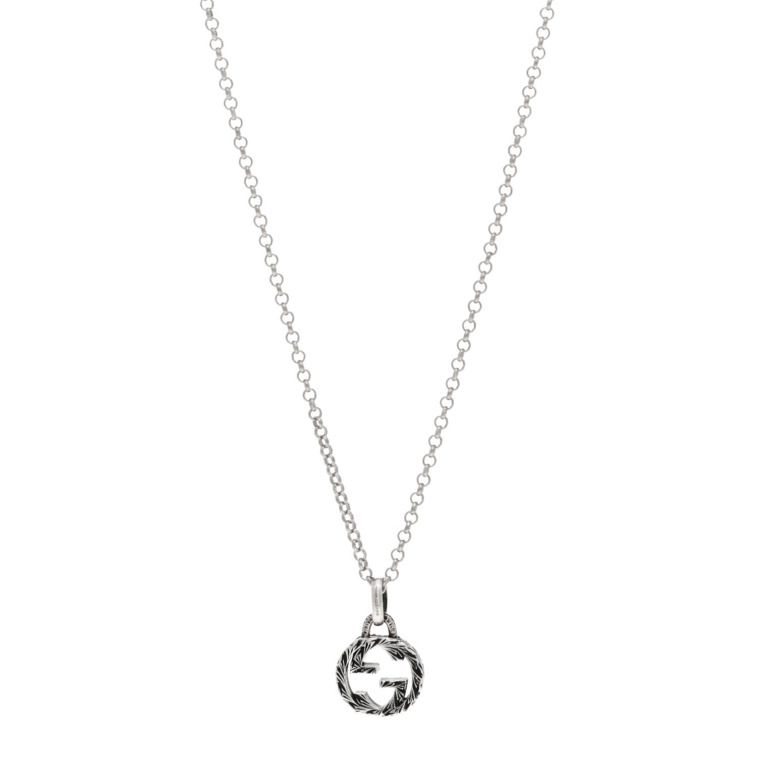Gucci Sterling Silver Small Textured Interlocking G Pendant Necklace 1 of 4