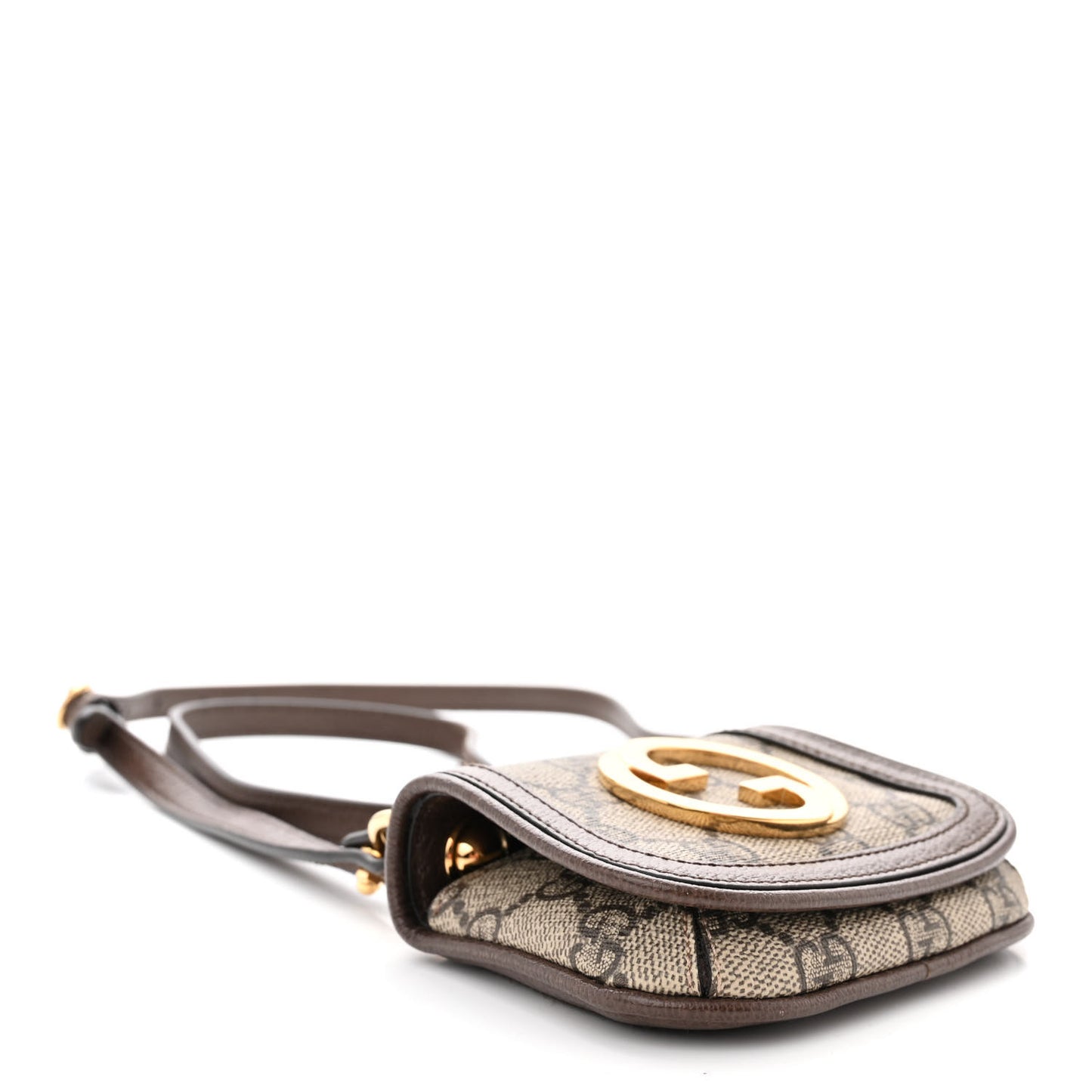 GG Supreme Monogram Textured Dollar Calfskin Blondie Card Case Wallet with Strap Beige Ebony New Acero
