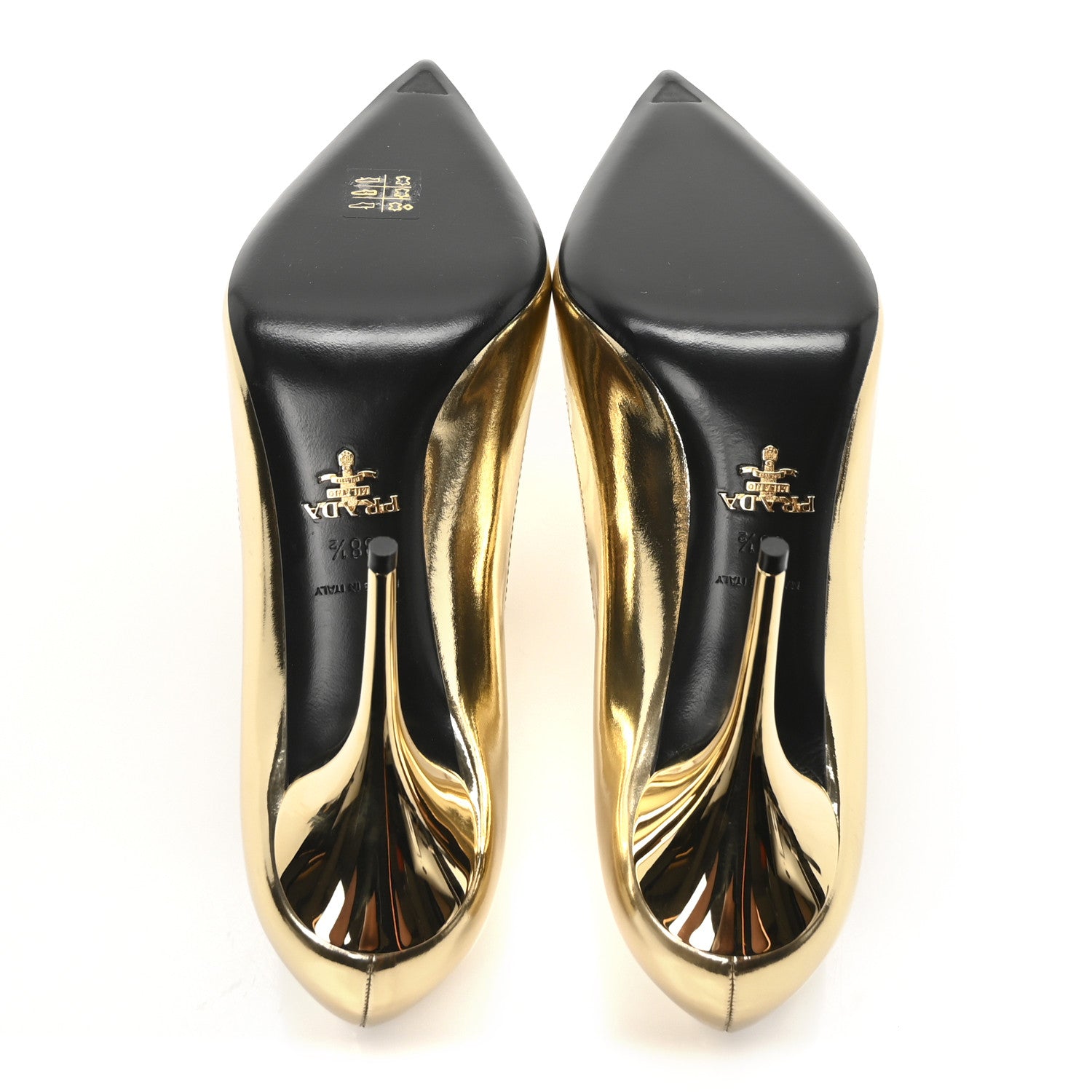 Prada Spazzolato Metal Triangle Logo Pointed Toe 85mm Pumps 38.5 Platino 6 of 9