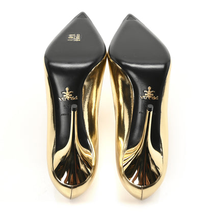 Prada Spazzolato Metal Triangle Logo Pointed Toe 85mm Pumps 38.5 Platino 6 of 9