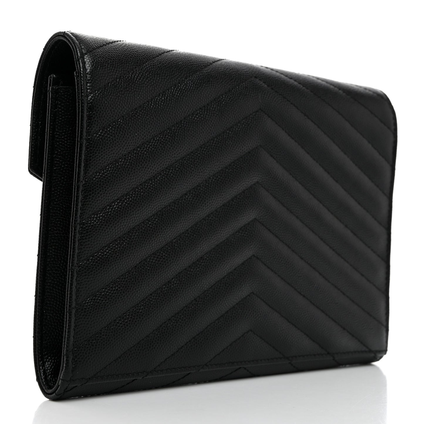 Grain De Poudre Matelasse Chevron Monogram Envelope Clutch Black