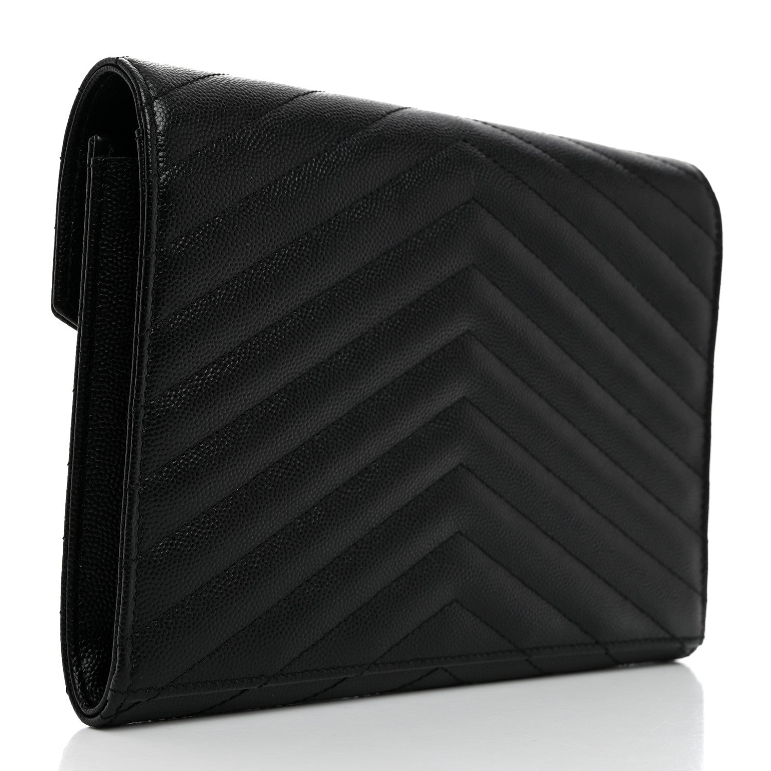 Saint Laurent Grain De Poudre Matelasse Chevron Monogram Envelope Clutch Black 3 of 8